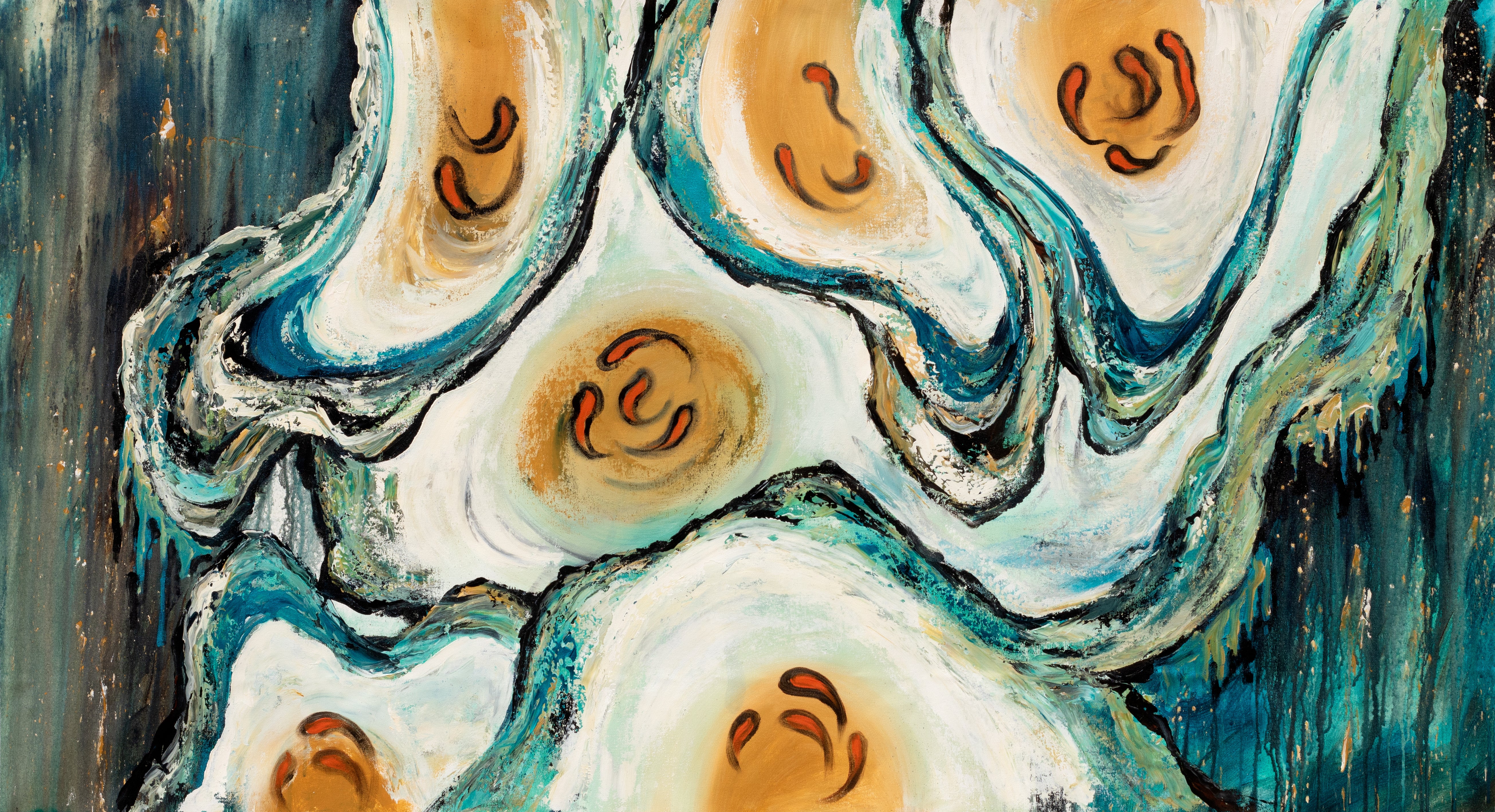 Erosion of Form textured oyster abstract painting in neutral tones