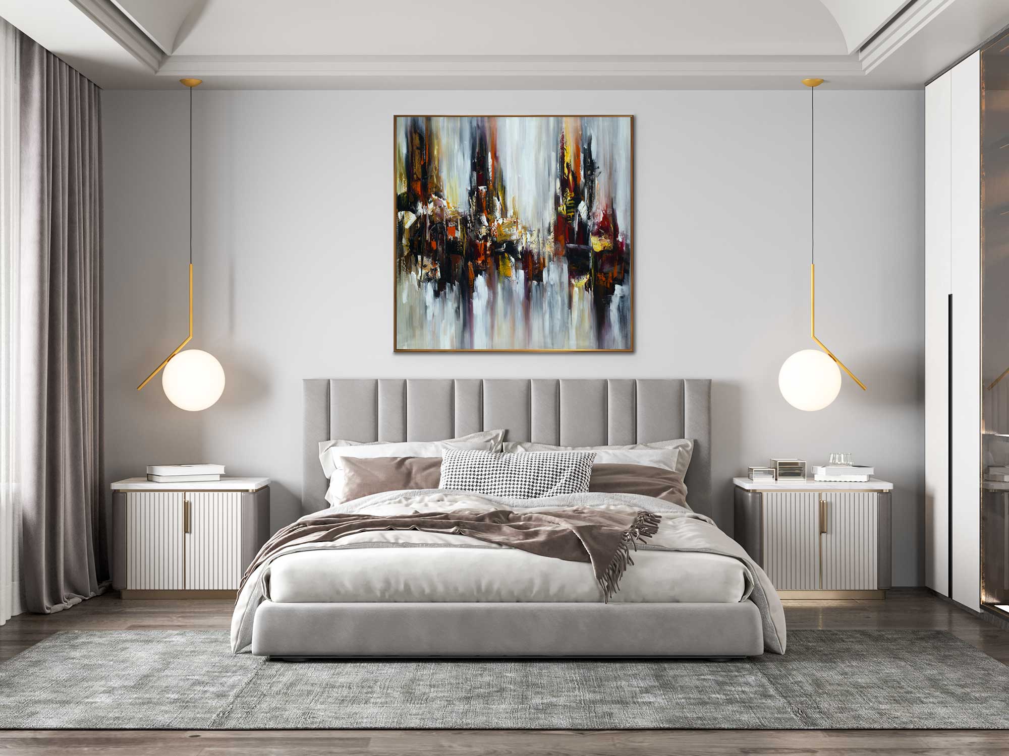 Autumn 3 - Abstract art category - bedroom wall - golden frame