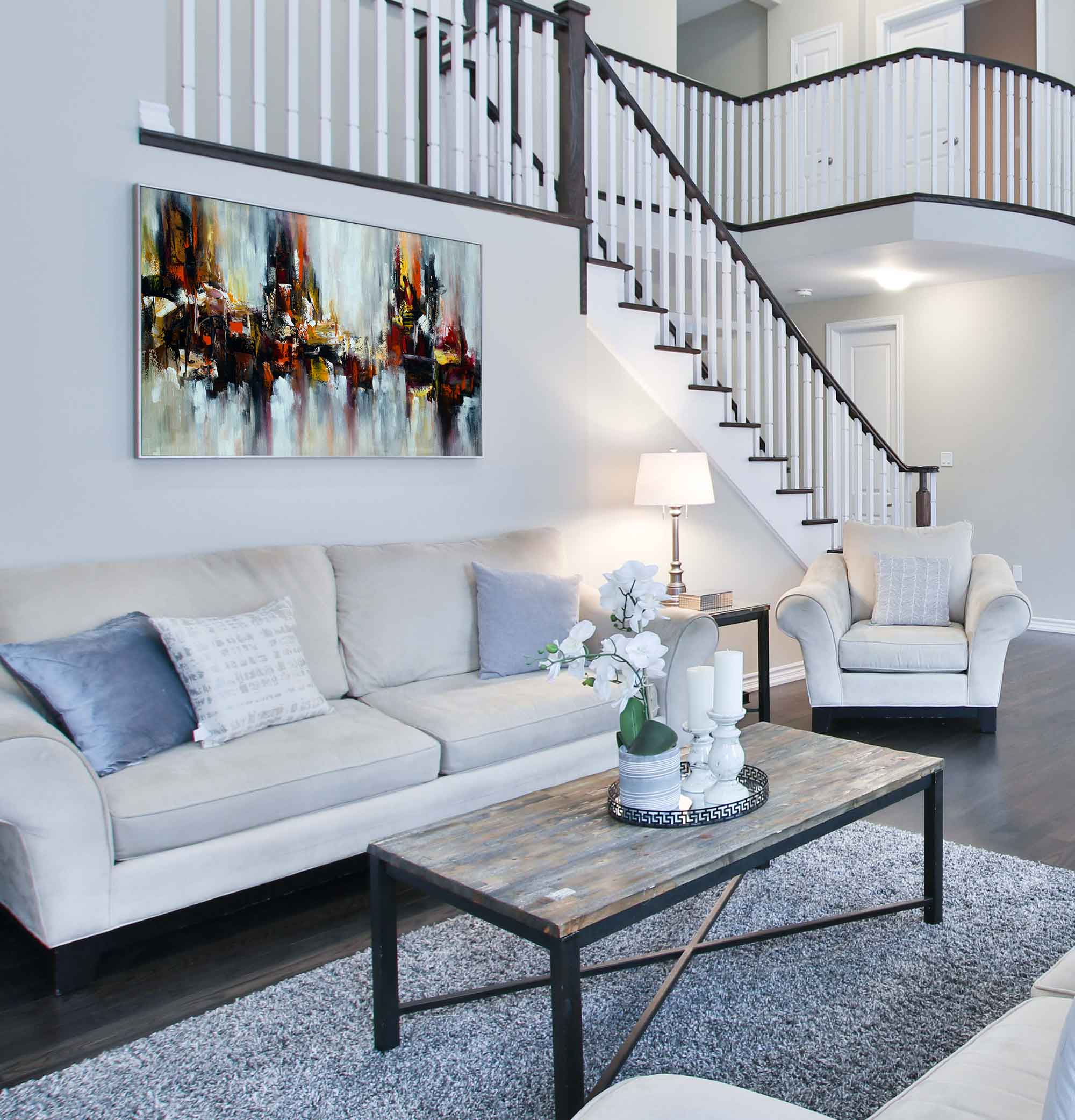 Autumn 3 - Abstract art category - large wall living room side view - metal frame