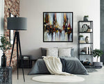 Autumn 3 - Abstract art category - modern bedroom display - black frame