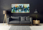 Bridge and the City - Cityscape art category - charcoal sofa background - golden frame
