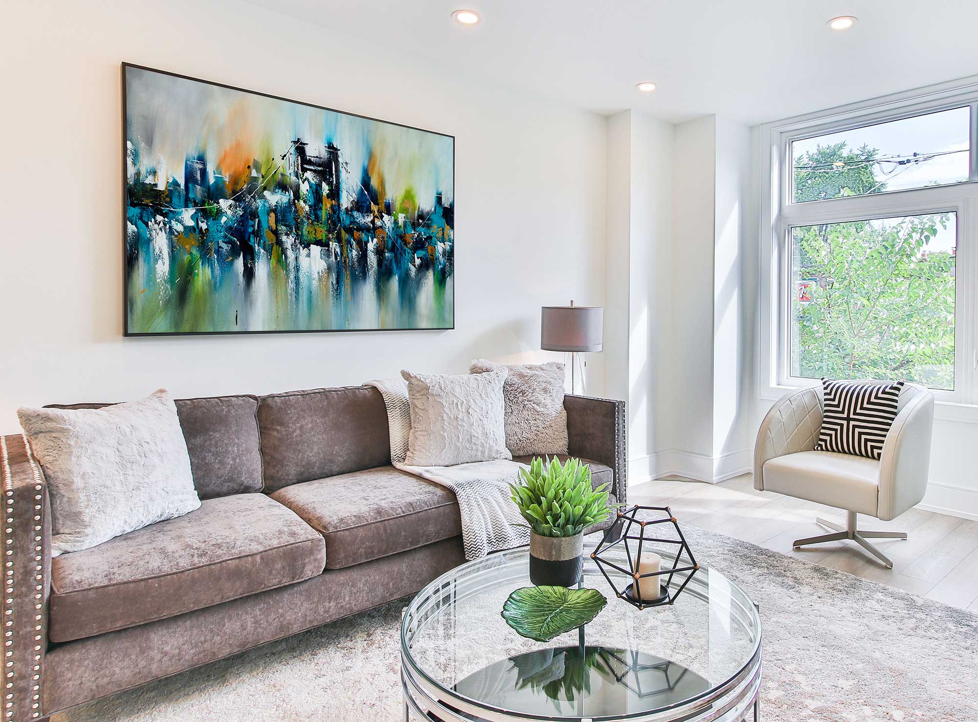 Bridge and the City - Cityscape art category - living room side display - black frame