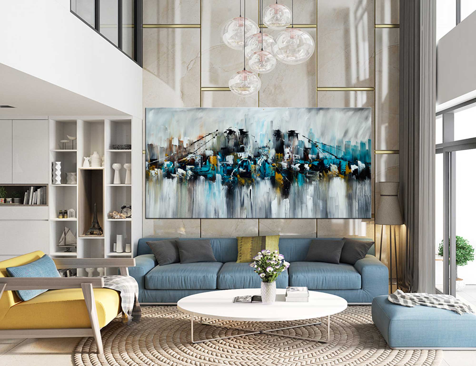 Bridge and the Skyscrapers - Cityscape art category - large wall art display - gallery wrap style