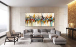 City of Joy - Cityscape art category - large wall art display - grey sofa - gallery wrap