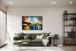 Colour Storm - Abstract art category - green sofa living room display - black frame style