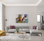 Colour Storm 2 - Abstract art category - grey modern sofa living room background - white silver frame style