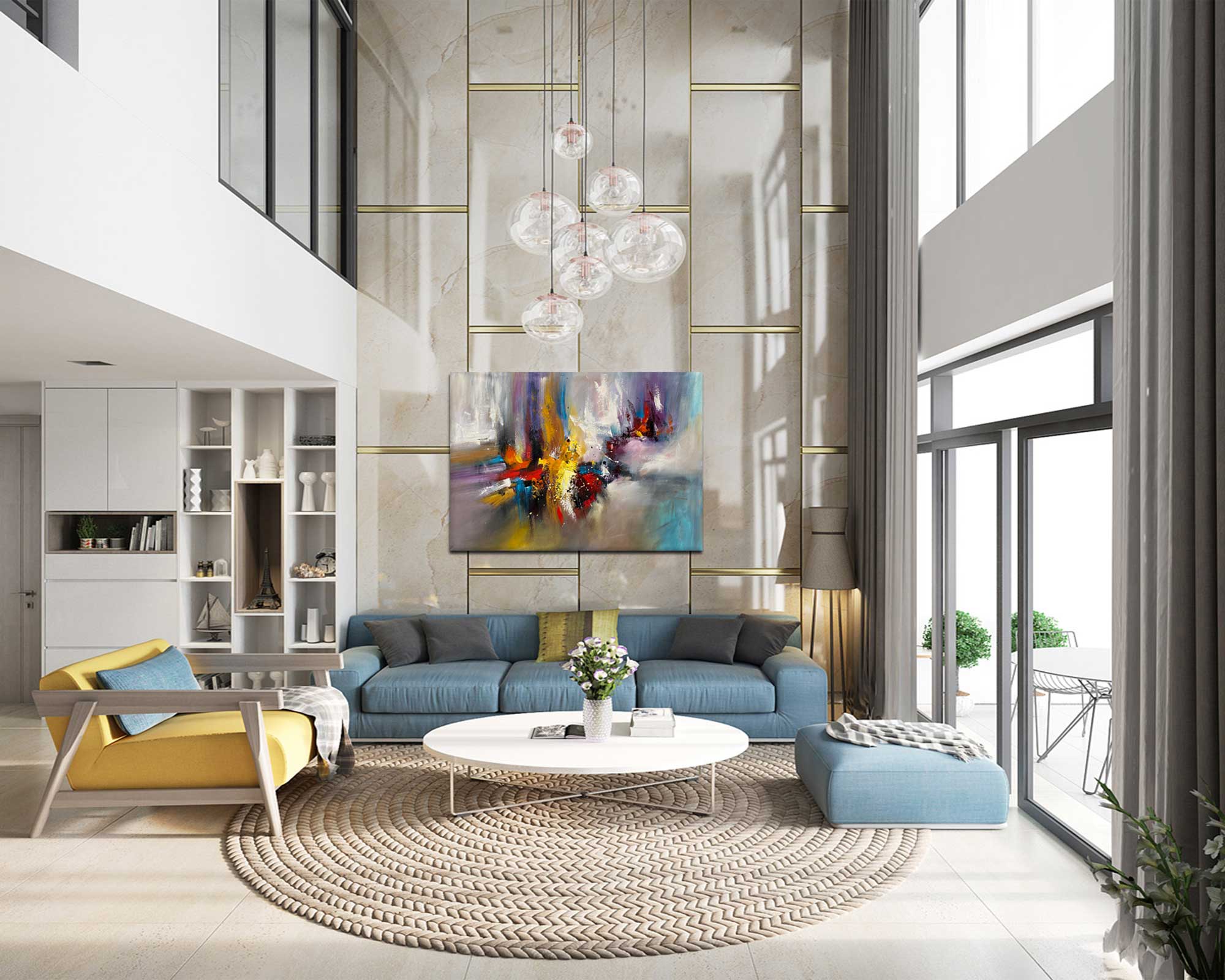 Colour Storm 2 - Abstract art category - teal sofa large wall background - gallery wrap style