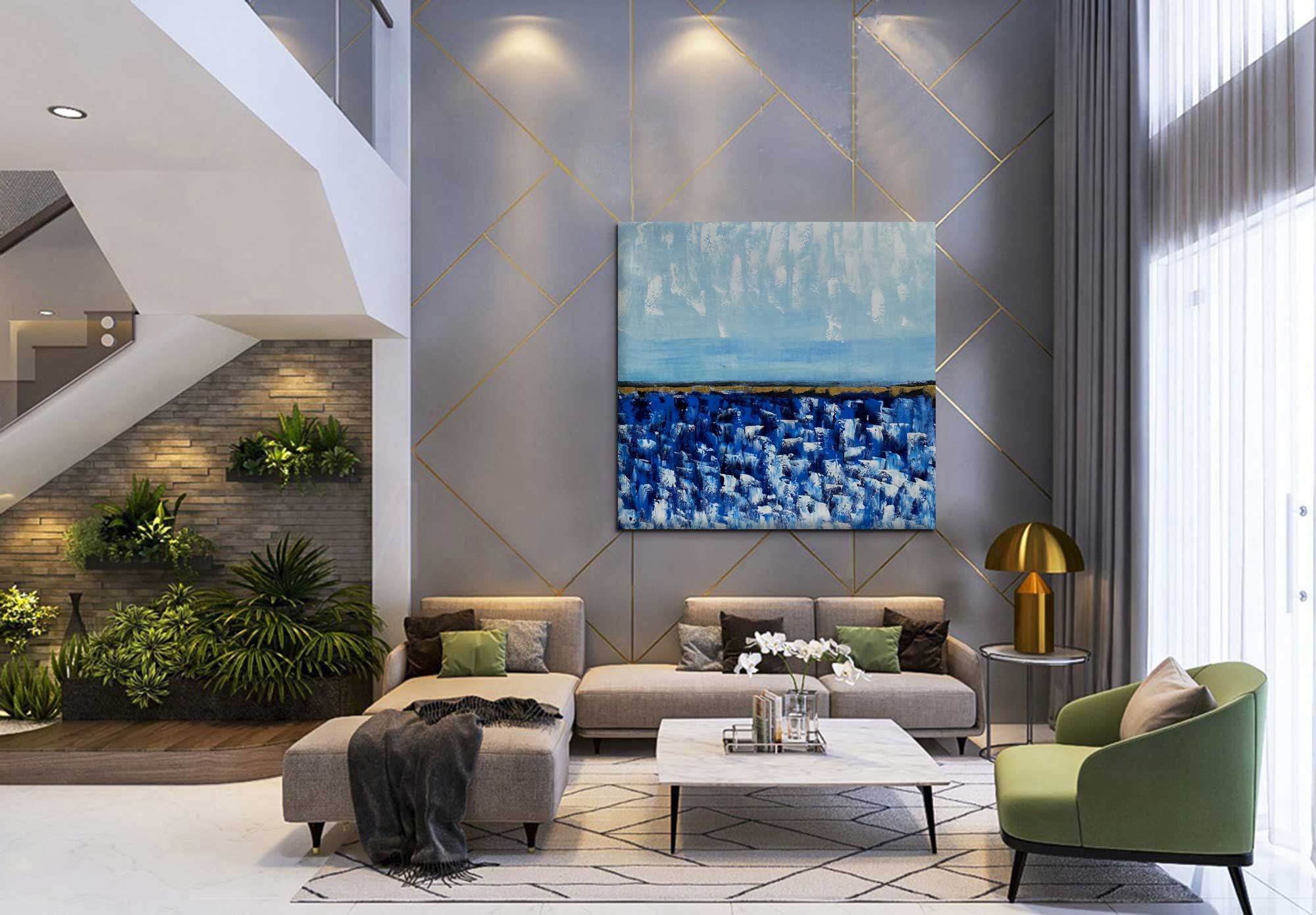 Cornflower Field - Abstract art category - Beige sofa background - Large Wall display - gallery wrap style