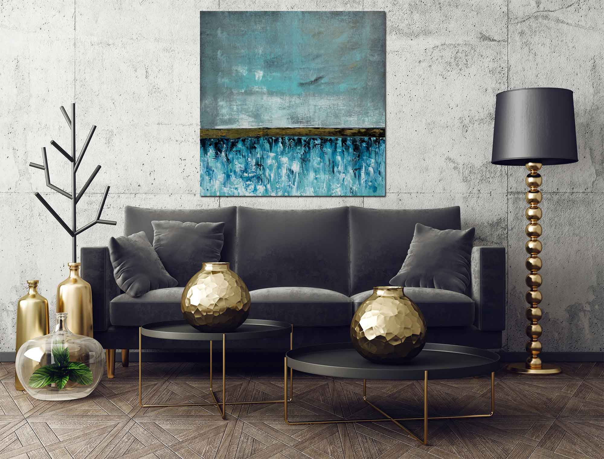 Cornflower Field 2 - Abstract art category - Black sofa background - gallery wrap style