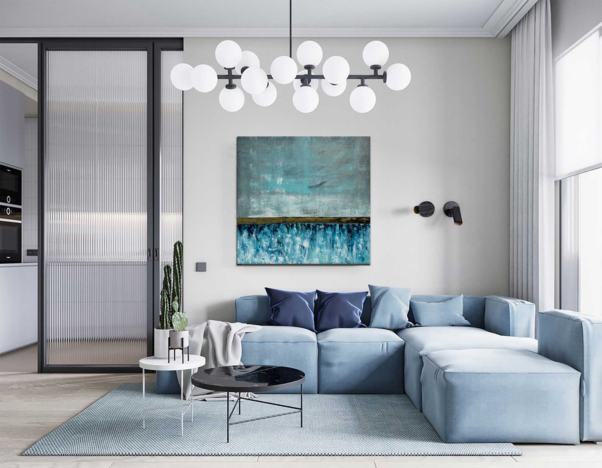 Cornflower Field 2 - Abstract art category - Blue sofa background - gallery wrap style