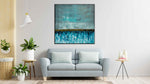 Cornflower Field 2 - Abstract art category - Light Blue sofa background - black frame style