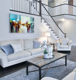 Dancing Colours 2 - Abstract art category - large wall living room side view - metal frame