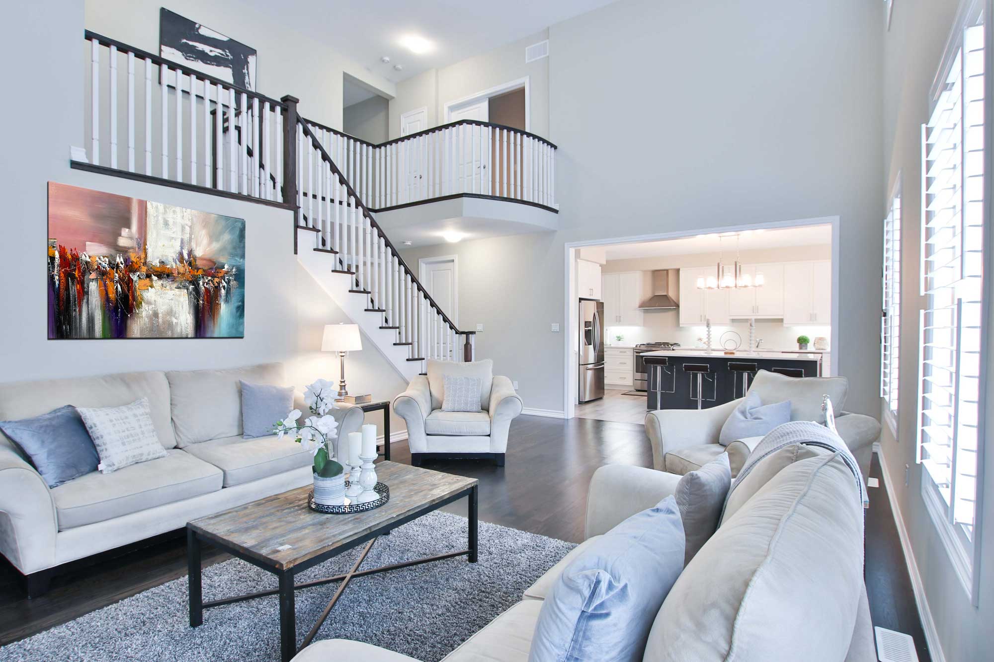 Dancing Colours 3 - Abstract art category - grey sofa living room background - gallery wrap style