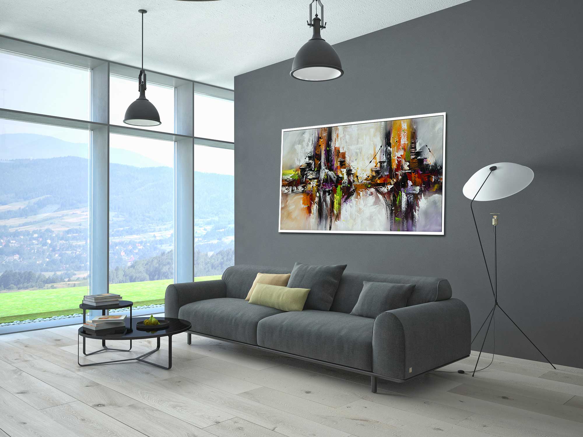 Dancing Duo - Abstract art category - grey wall display - white frame style