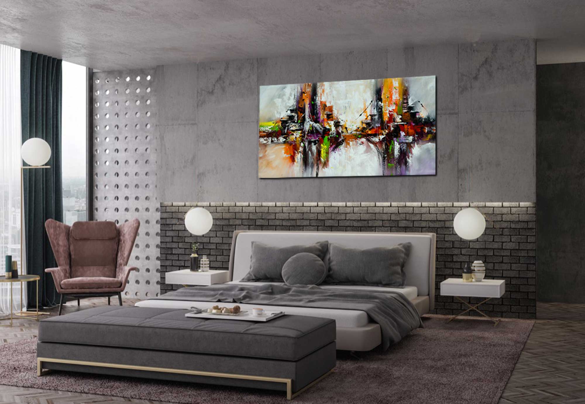 Dancing Duo - Abstract art category - modern bedroom background - gallery wrap style