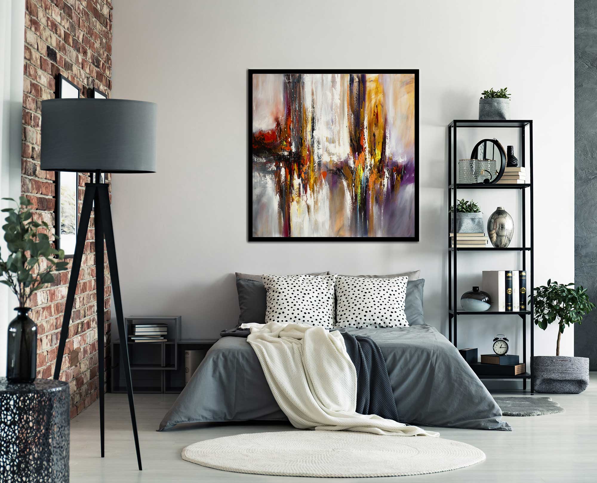 Dancing Together - Abstract art category - modern bedroom display - black frame