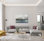 Foggy Day - Abstract art category - grey modern sofa living room background - white silver frame style