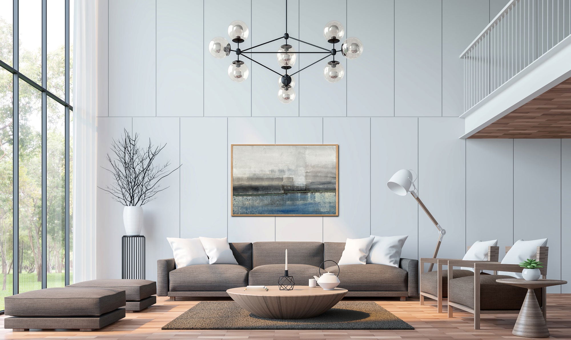 Foggy Day - Abstract art category - large wall background - wooden frame style