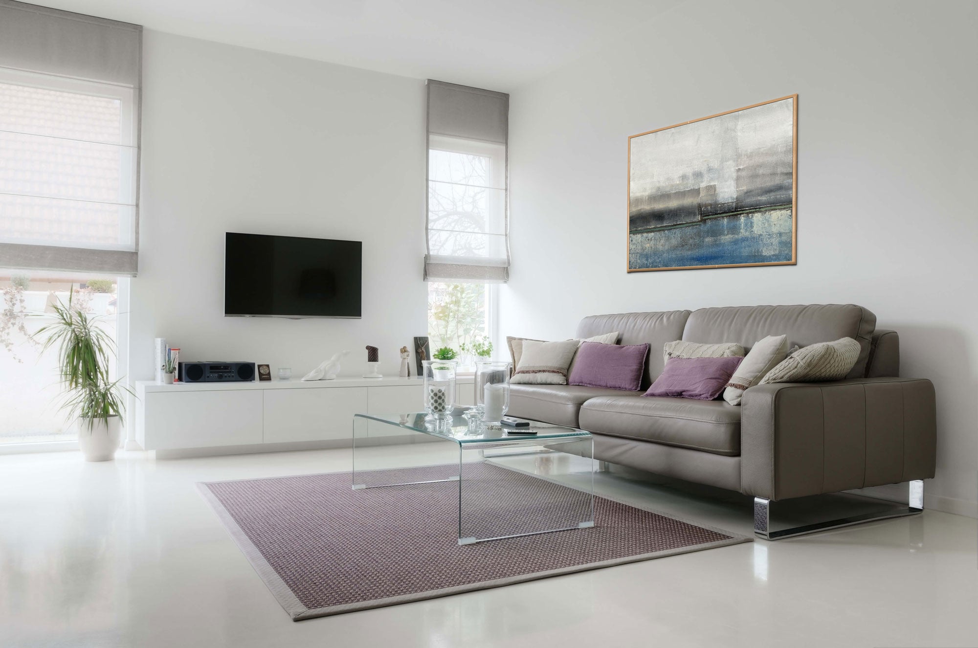 Foggy Day - Abstract art category - leather sofa - side wall display - wooden frame style