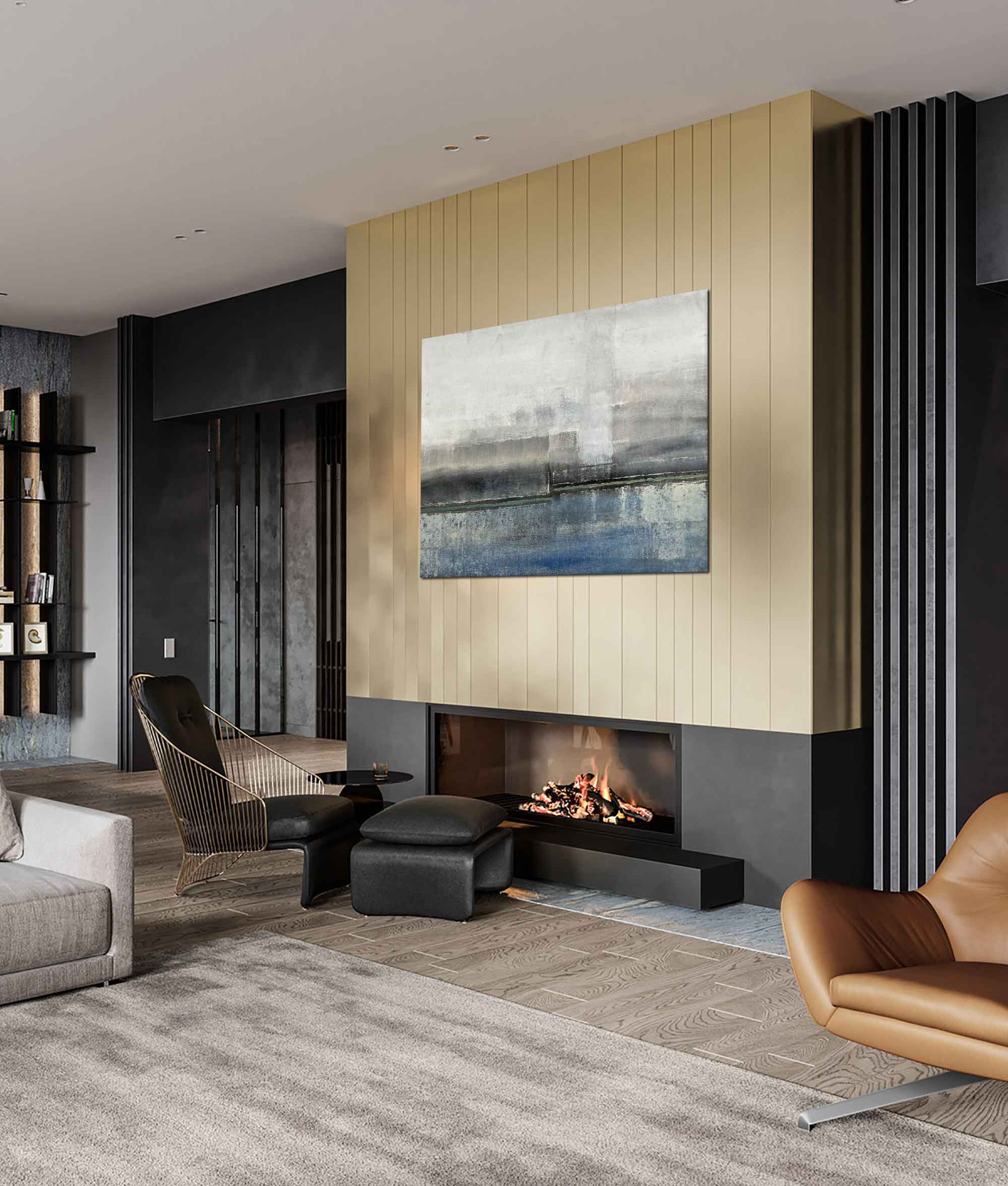 Foggy Day - Abstract art category - modern living room fireplace display - gallery wrap style