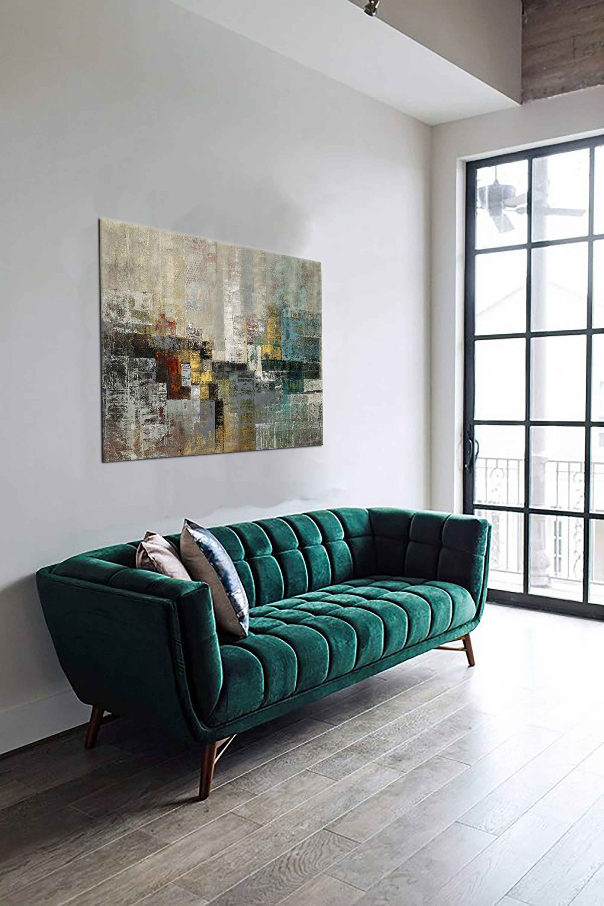 Happiness - Abstract art category - Green sofa side view display - gallery wrap style