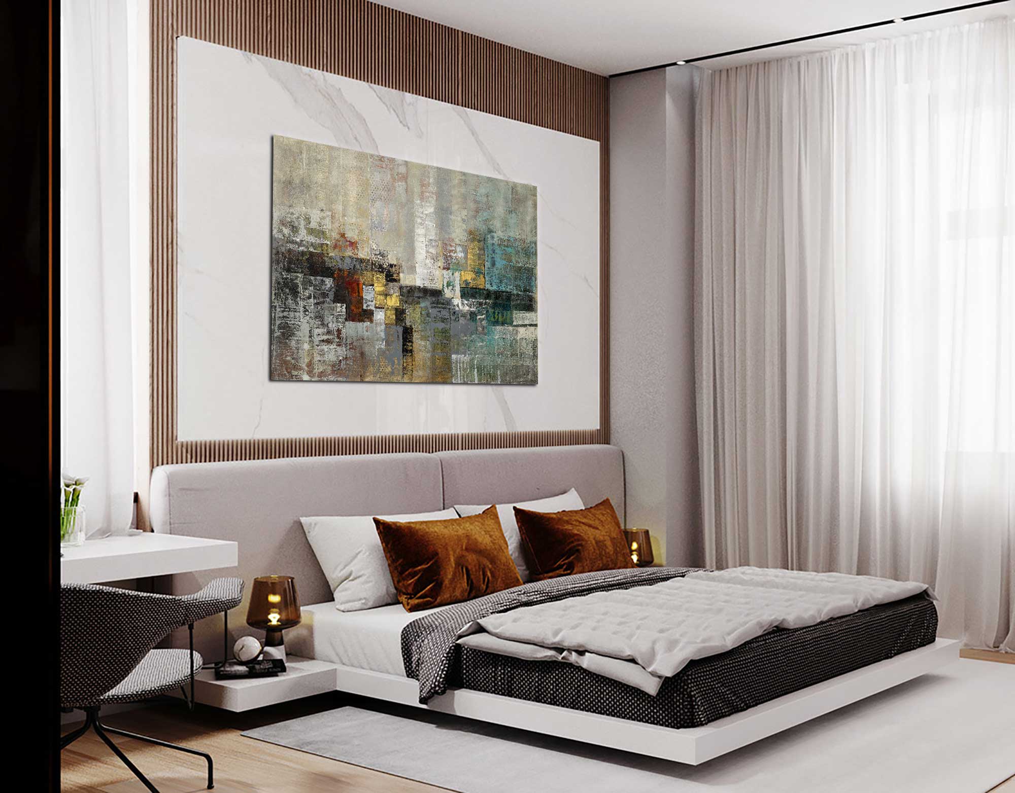 Happiness - Abstract art category - modern bedroom side view display - gallery wrap style
