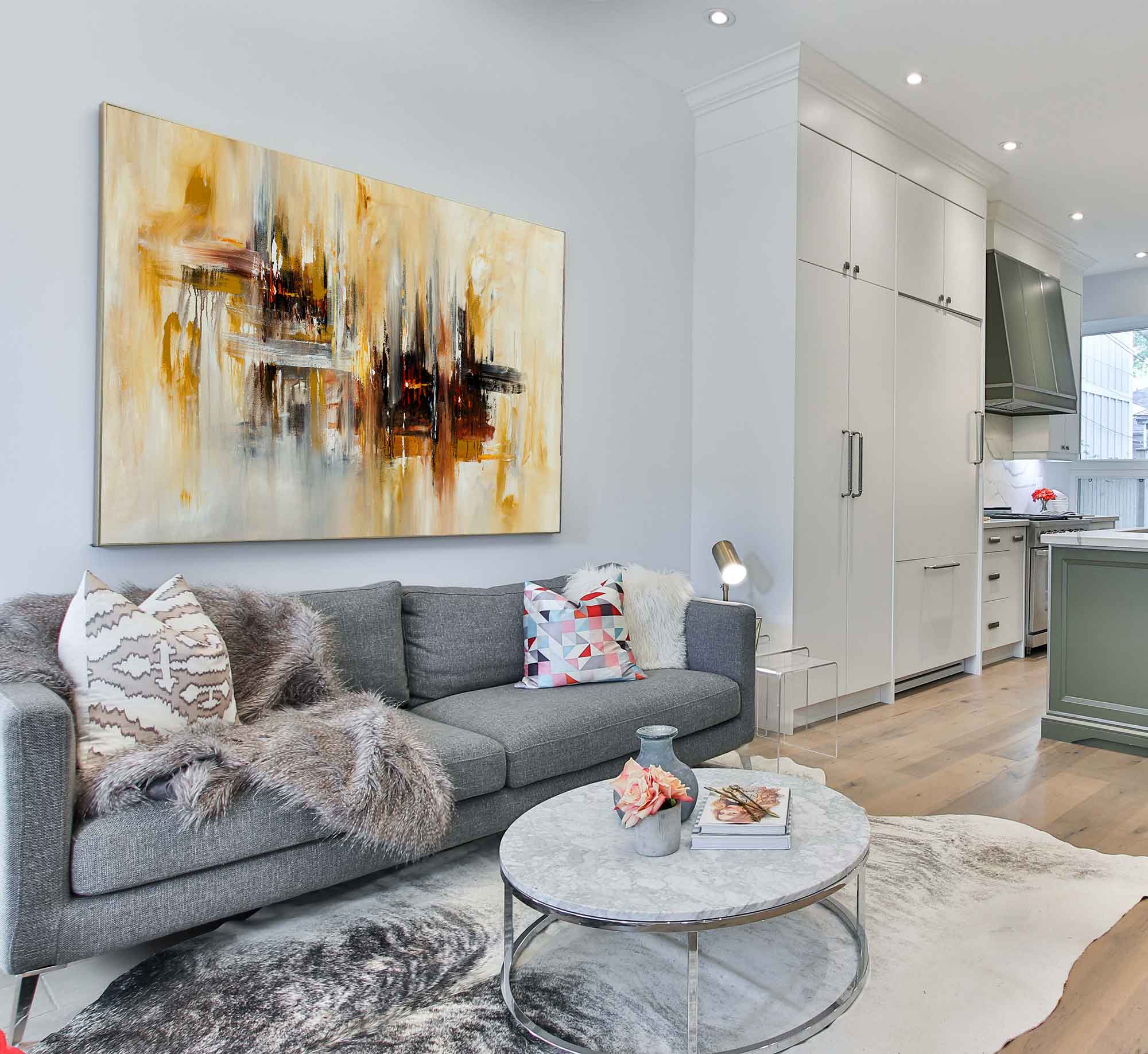 Harmony - Abstract art category - open plan living room side display - metallic frame