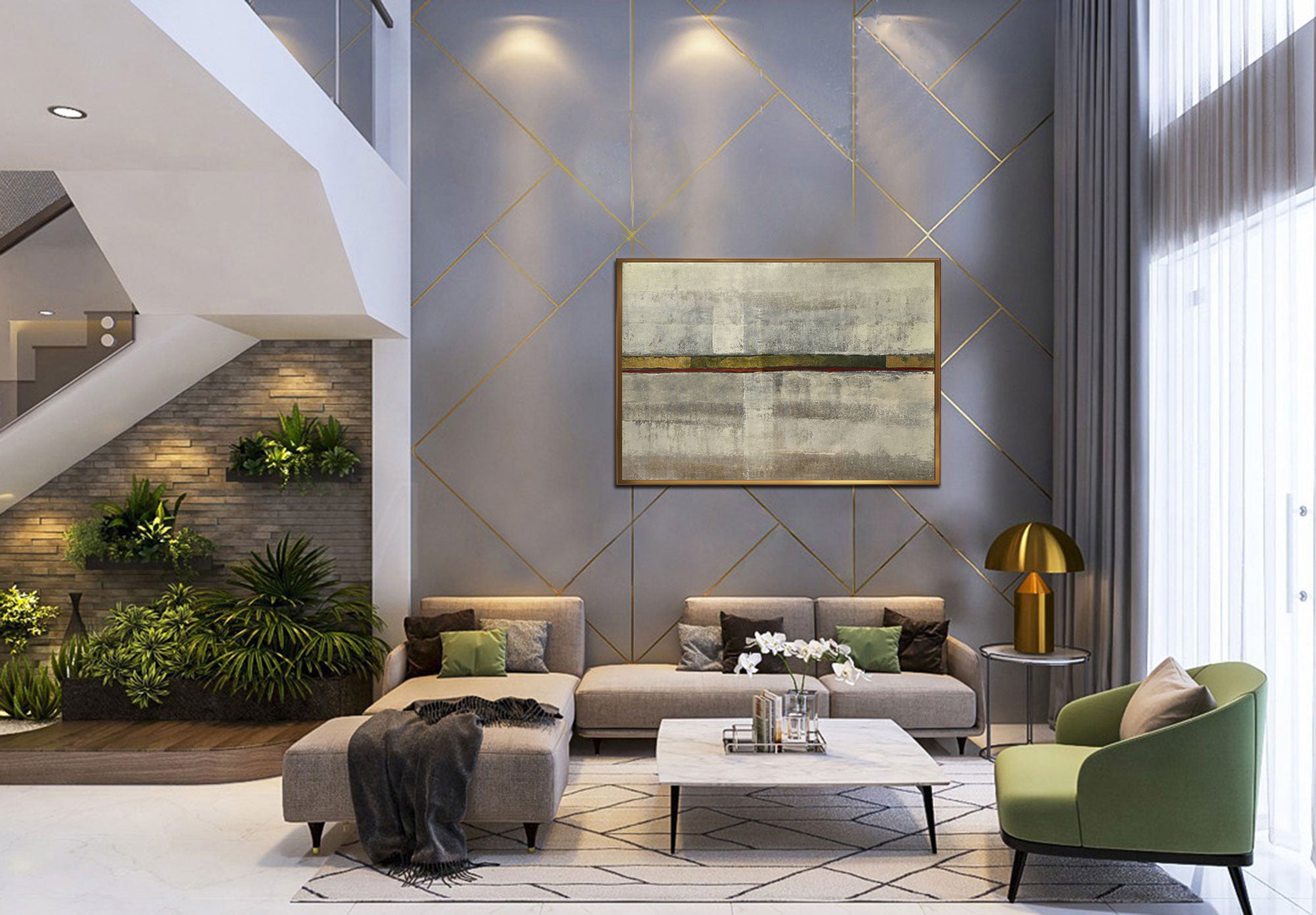 Hidden Treasure - Abstract art category - large wall background - golden frame style