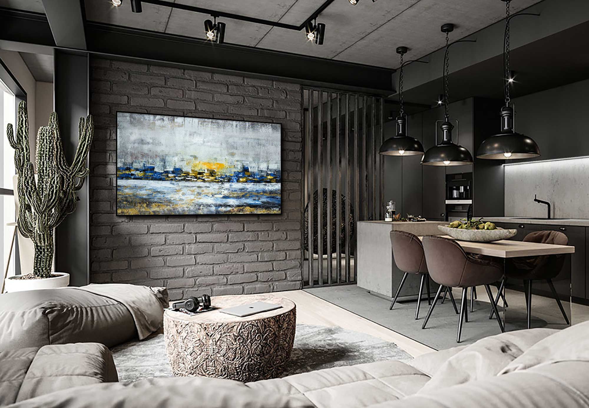 Hope - Abstract art category - coffee table brick wall background - black frame style