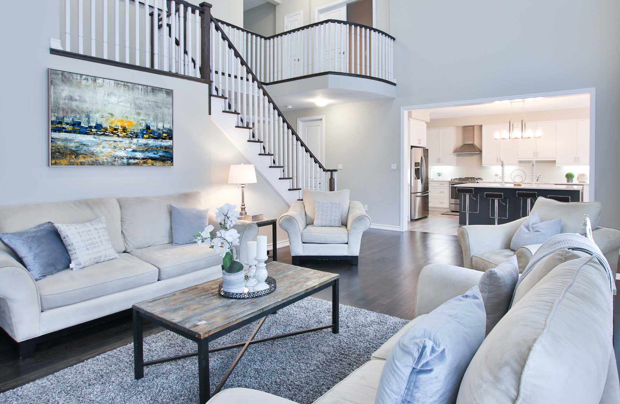 Hope - Abstract art category - large wall living room side view - metal frame style