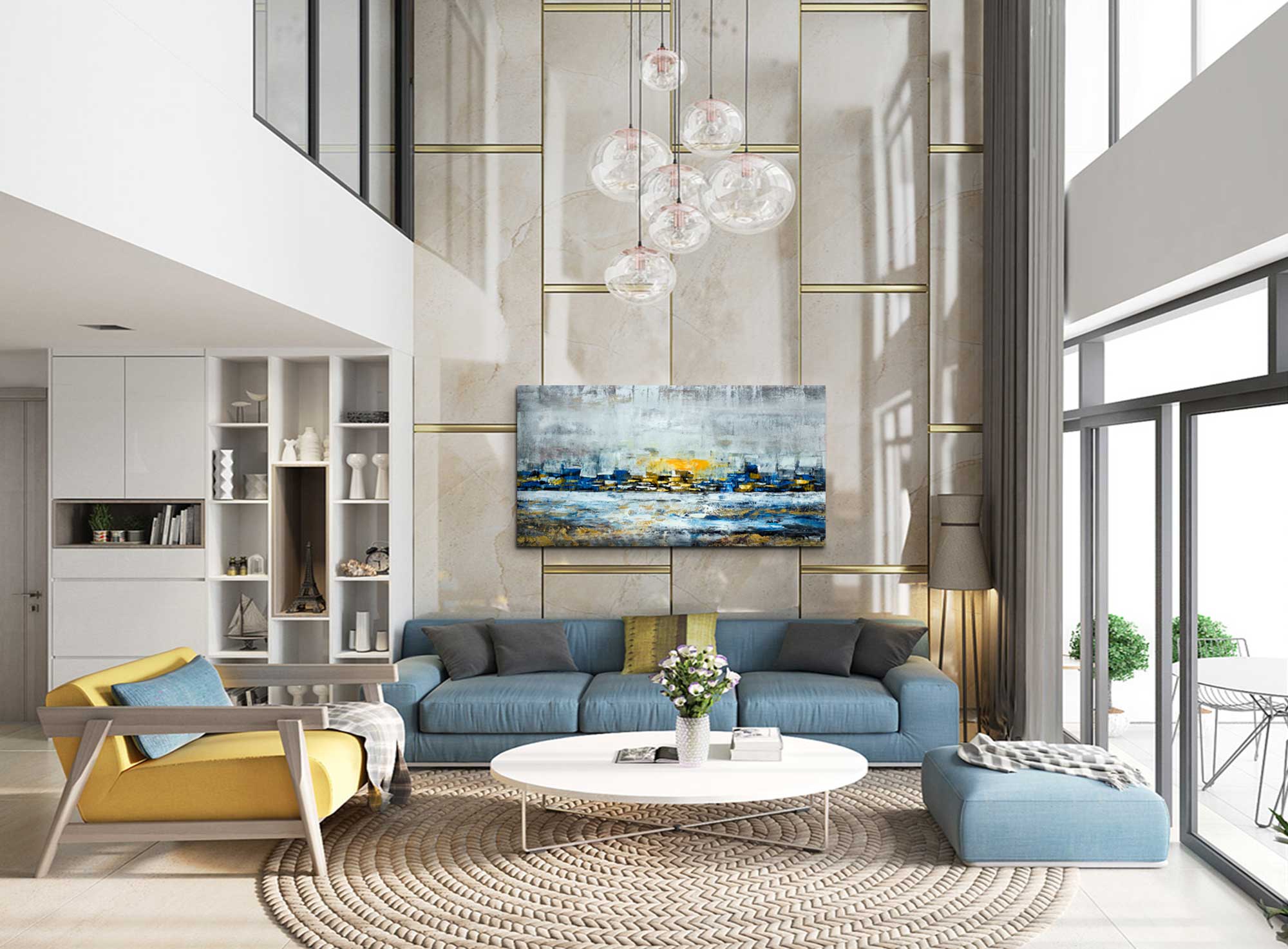 Hope - Abstract art category - teal sofa large wall display - gallery wrap style