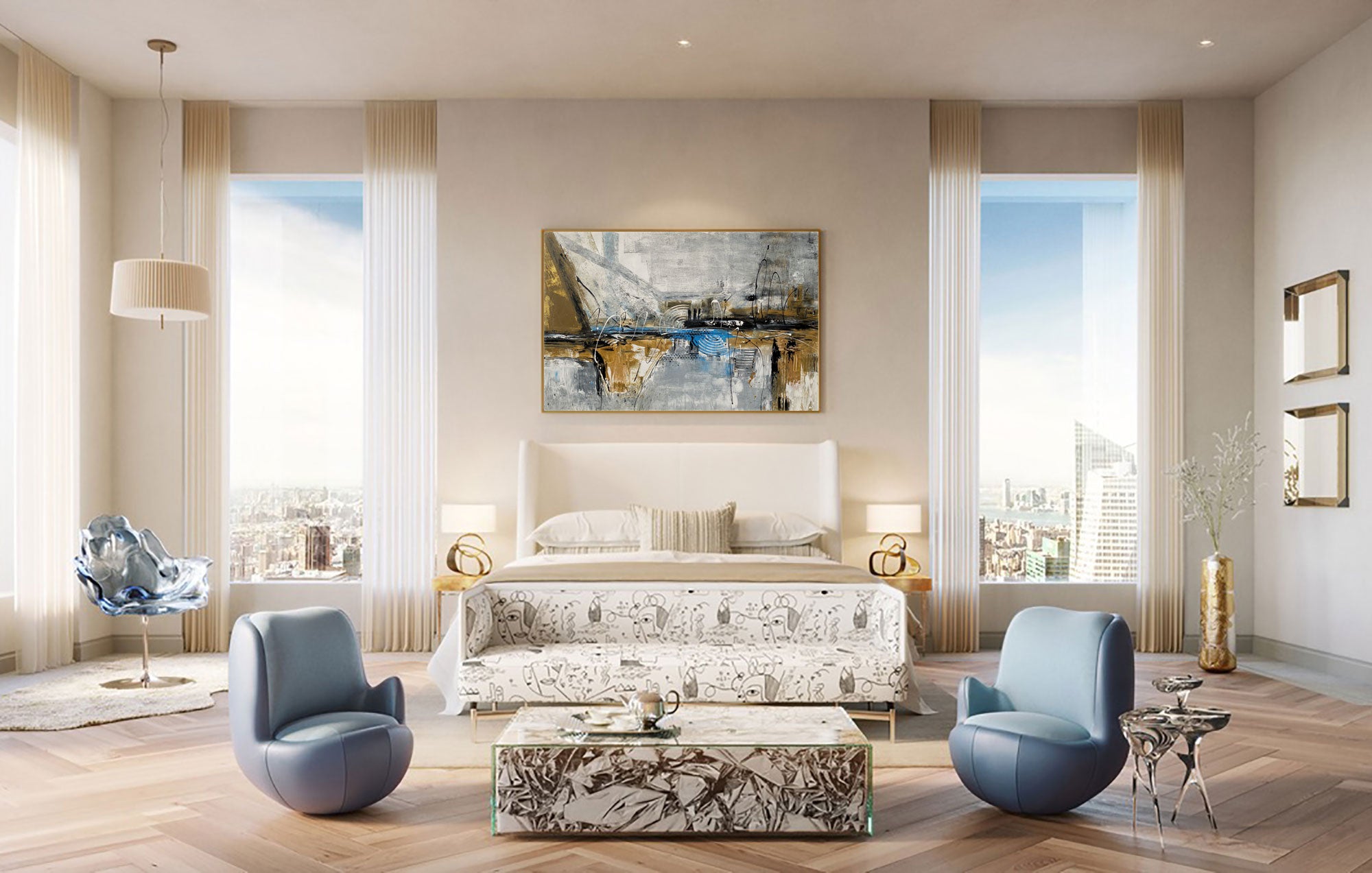 Joy---Abstract-art-category---luxury-bedroom-room-display---golden-frame-style