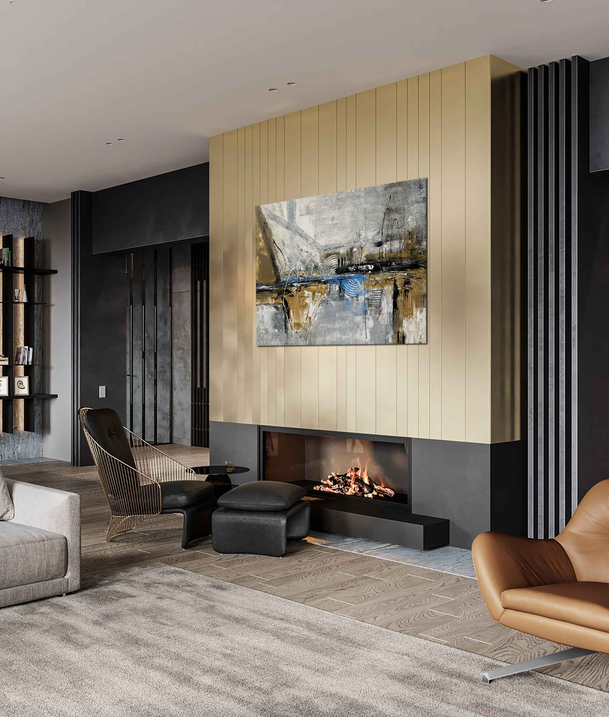 Joy---Abstract-art-category---modern-living-room-fireplace-display---gallery-wrap-style