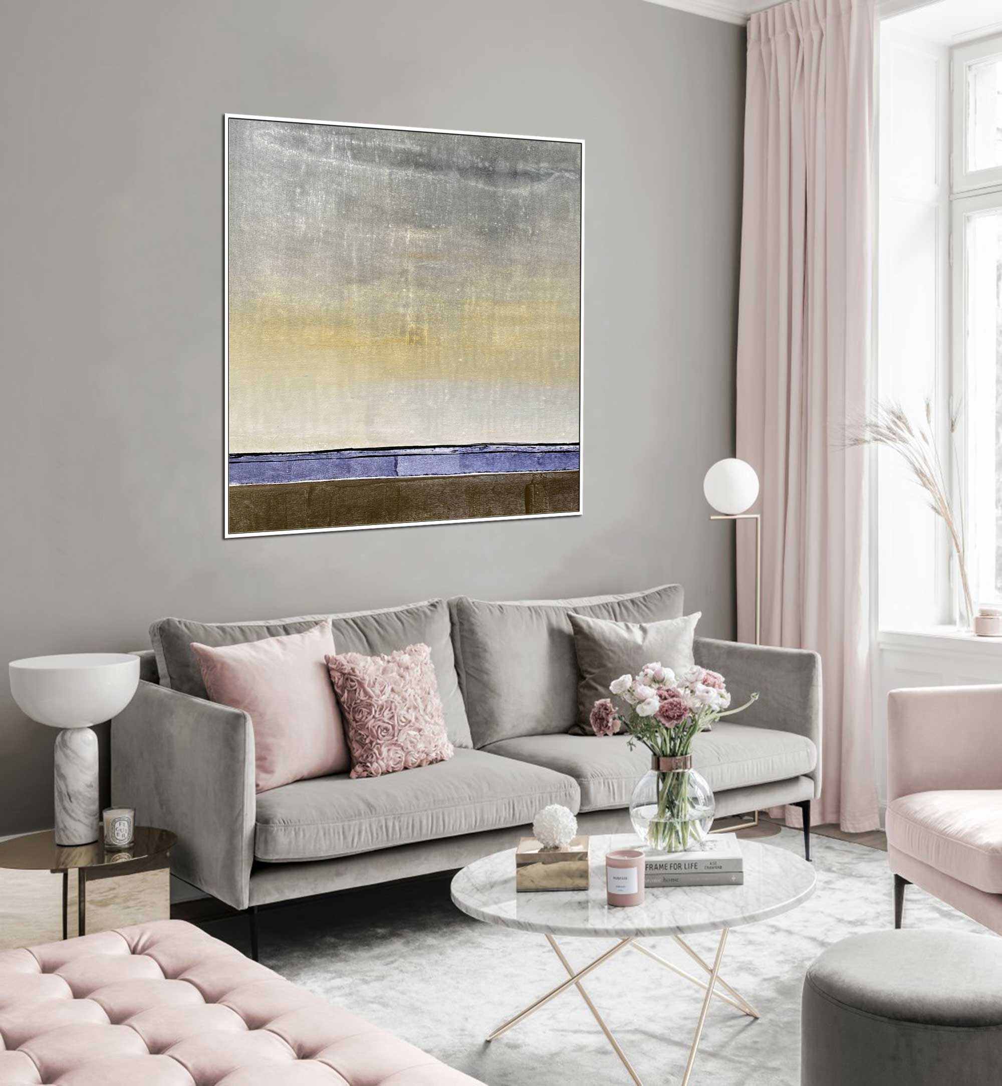 Lavender Field - Abstract art category - Grey background - White frame style