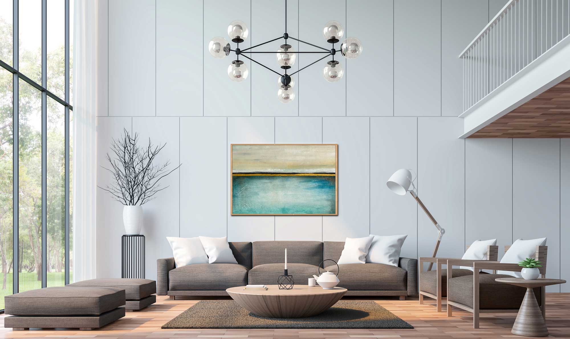 Oasis - Abstract art category - large wall background - golden frame style