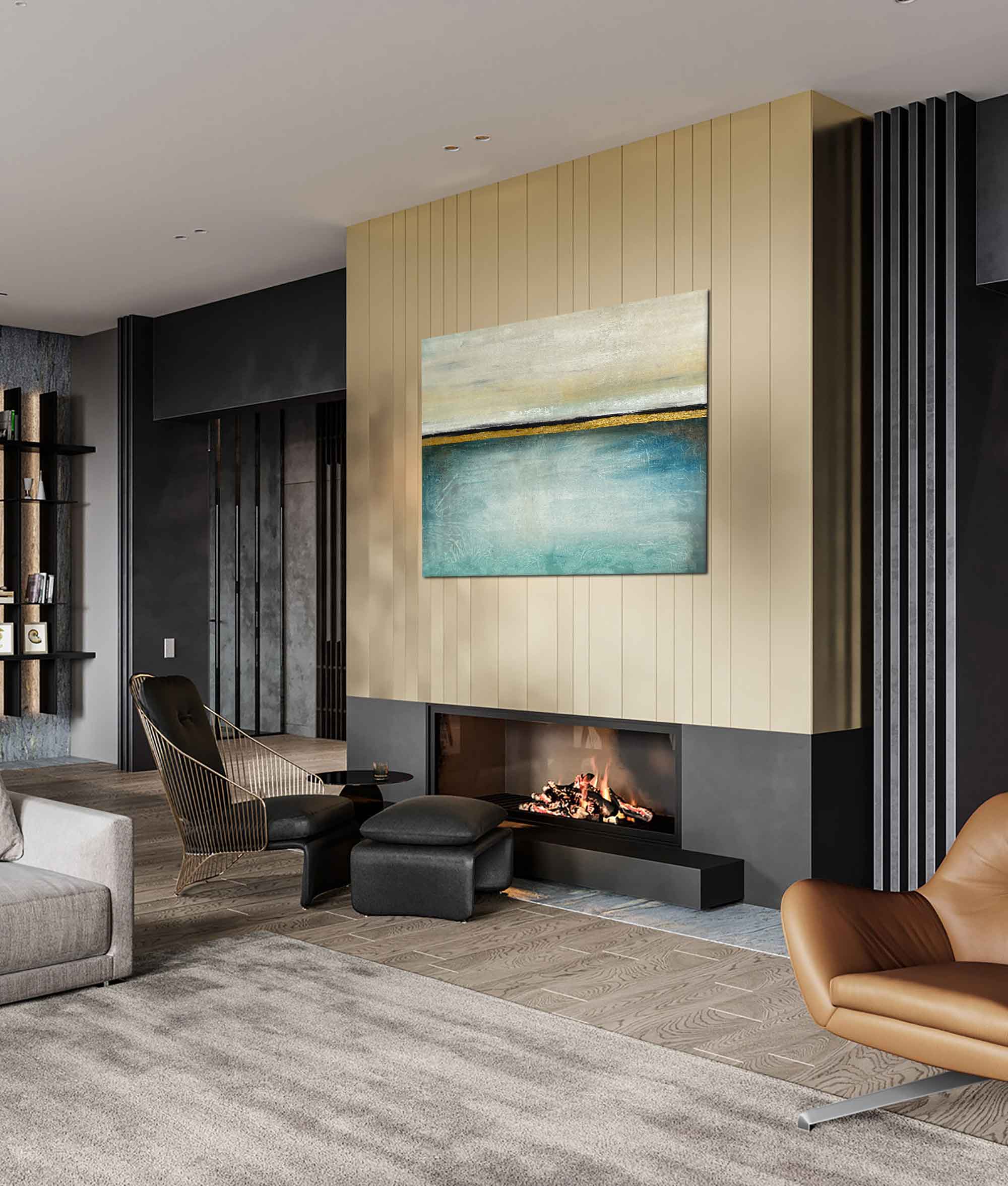 Oasis - Abstract art category - modern living room fireplace display - gallery wrap style