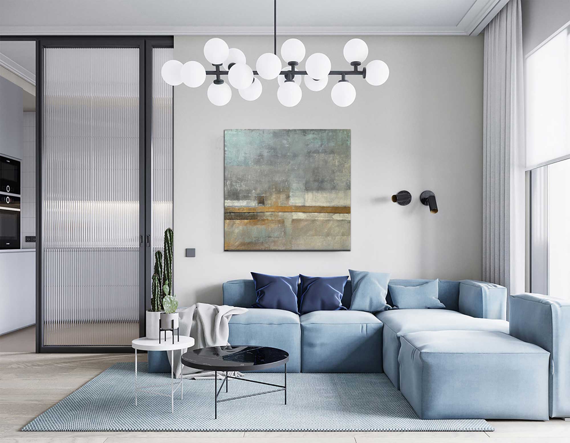 Quietness - Abstract art category - Blue sofa background - gallery wrap style