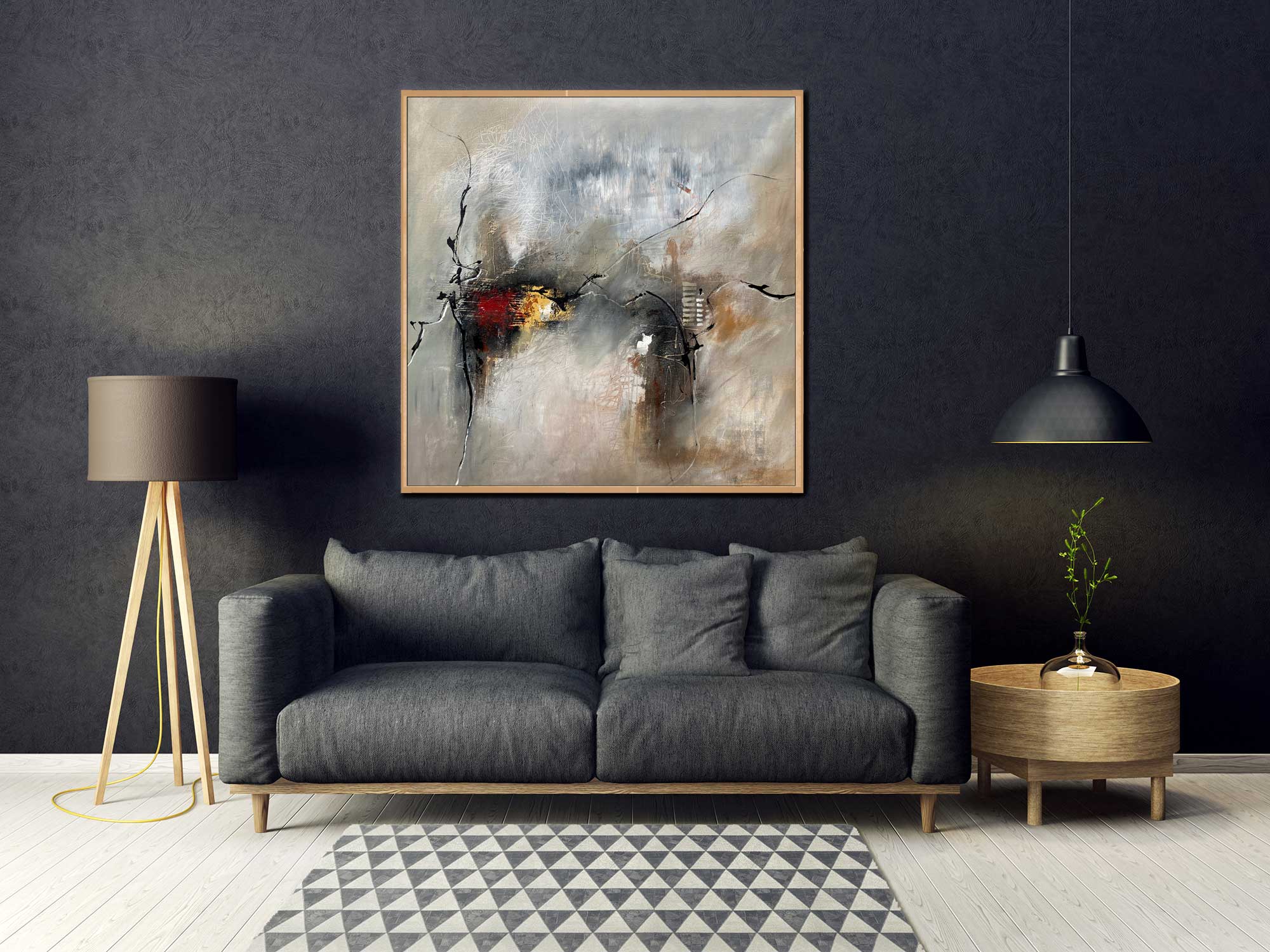 Revelation - Abstract art category - Charcoal sofa background - wooden frame style