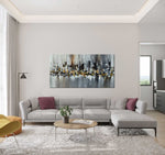 Skyscrapers at Night - Cityscape art category - grey modern sofa living room background - gallery wrap style