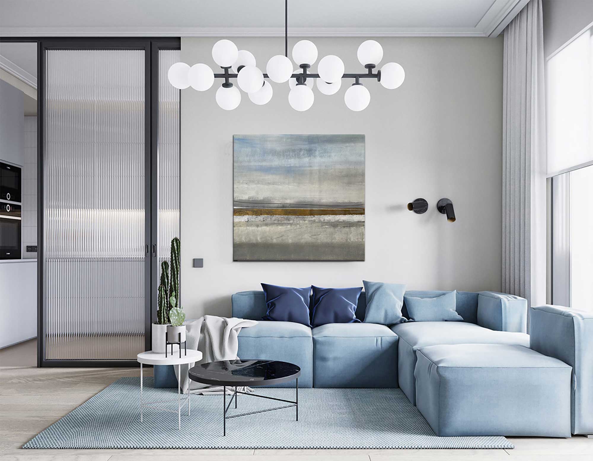 Spring Field - Abstract art category - Blue sofa background - gallery wrap style