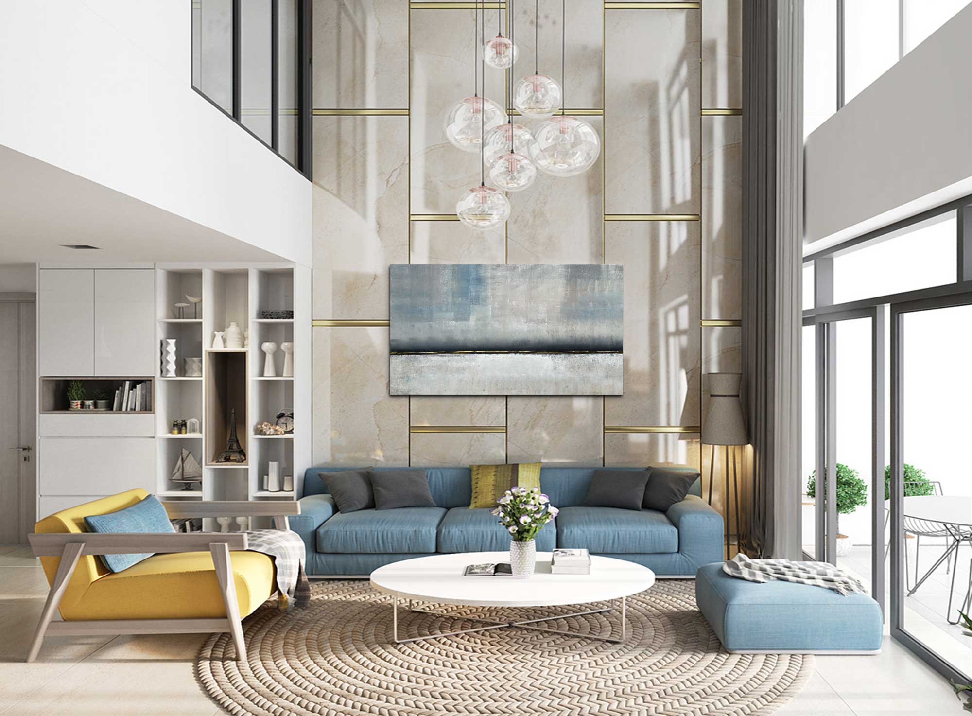 Stillness - Abstract art category - teal sofa large wall display - gallery wrap