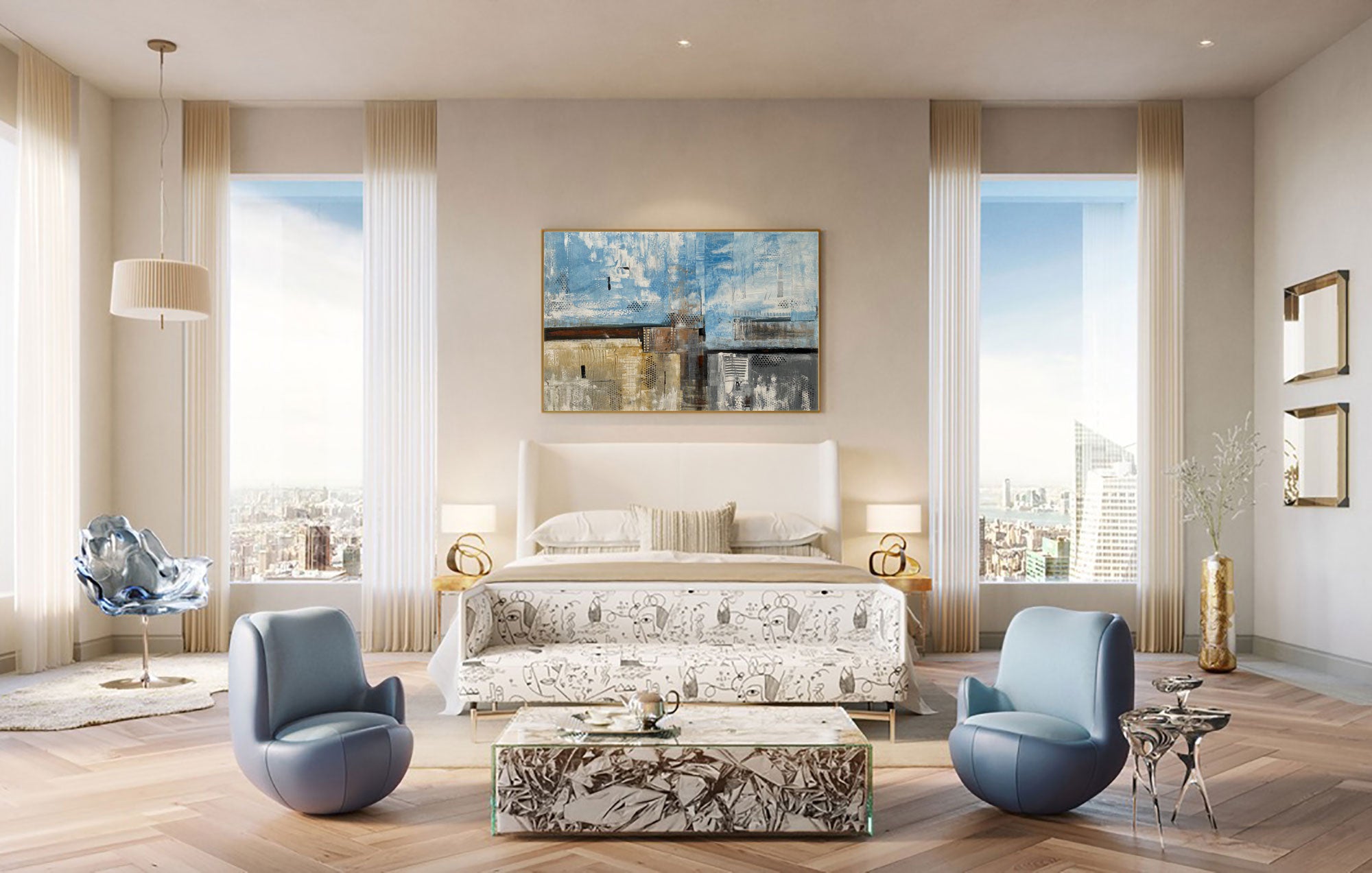 Summer Day - Abstract art category - luxury bedroom room display - golden frame style