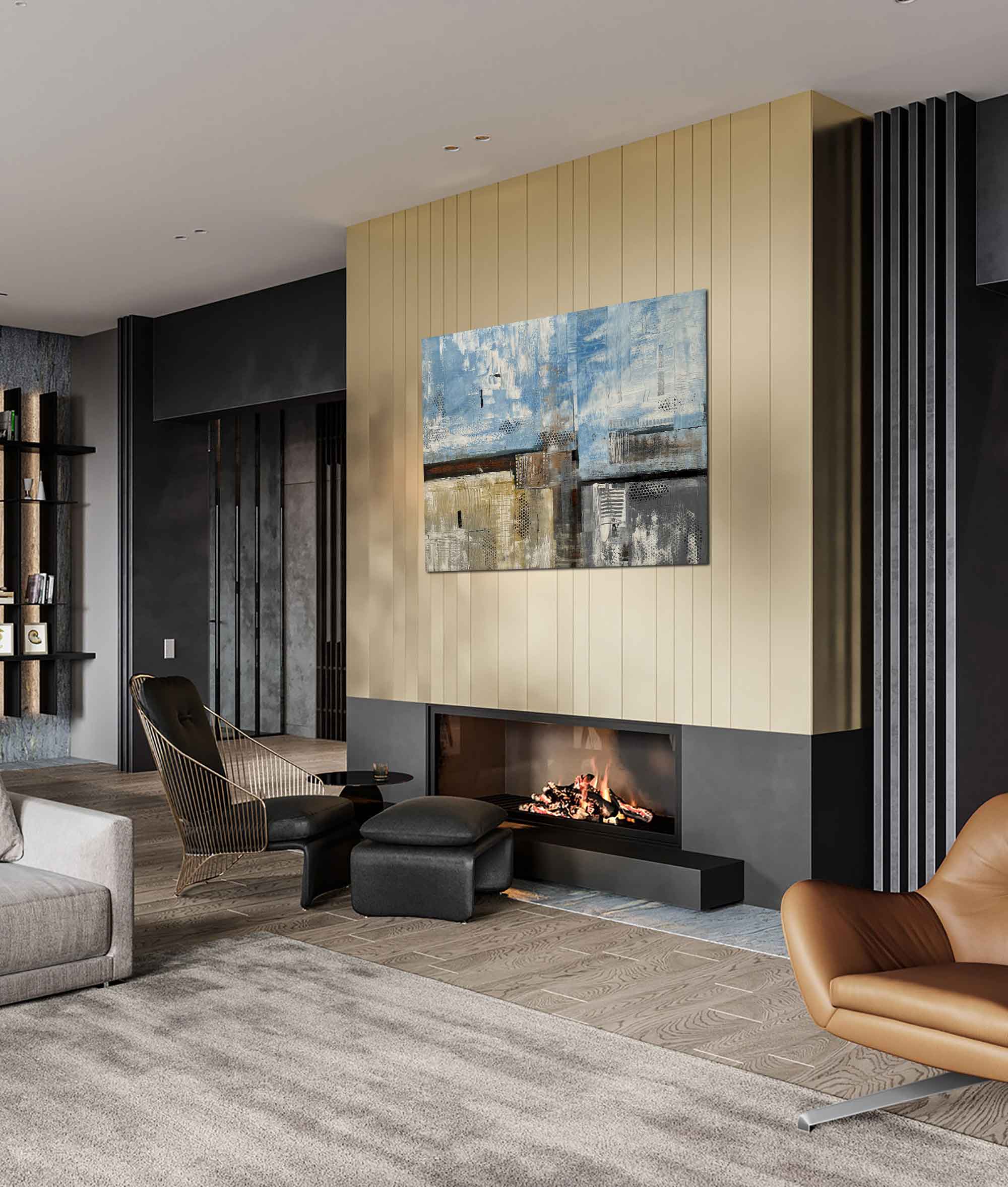 Summer Day - Abstract art category - modern living room fireplace display - gallery wrap style