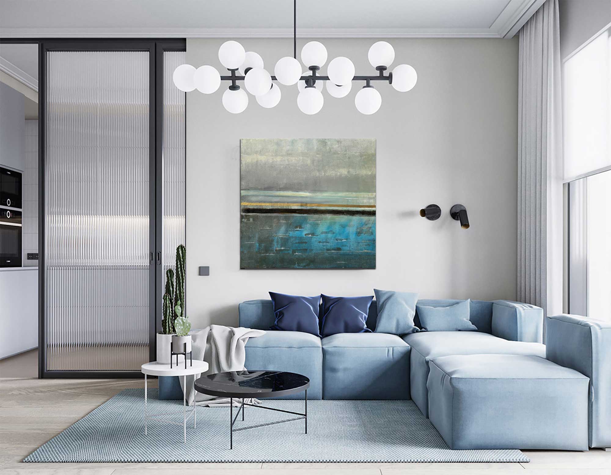 Summer Rain - Abstract art category - Blue sofa background - gallery wrap style