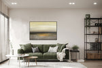 Sunset - Abstract art category - green sofa living room display - black frame style