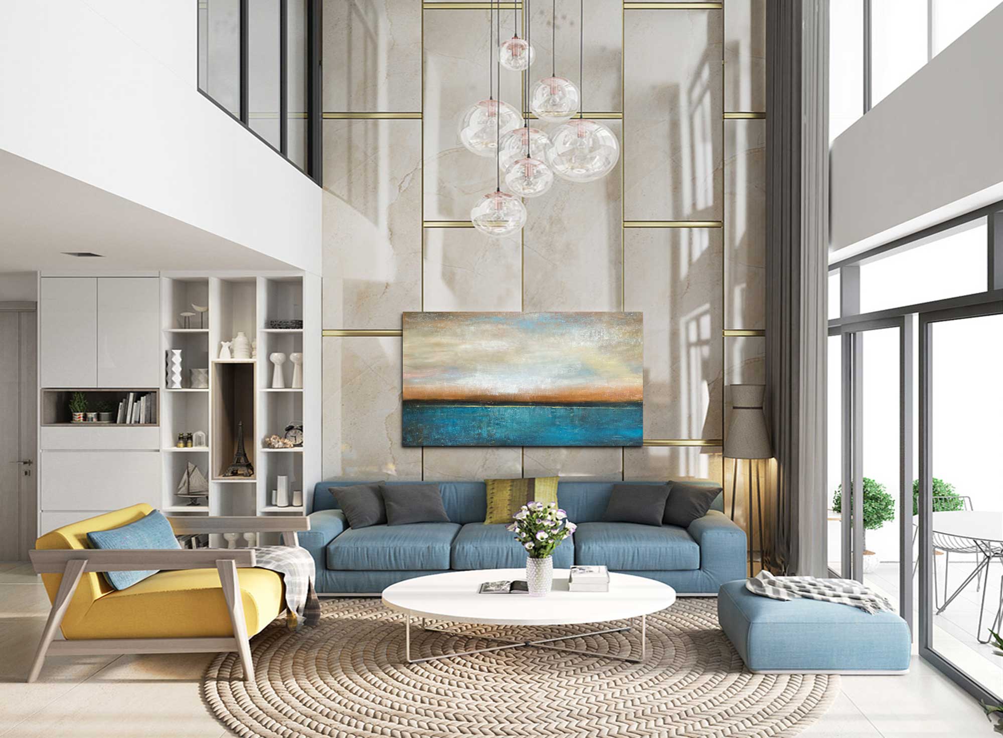 Sunset Horizon - Seascape art category - teal-sofa large wall display - gallery wrap style