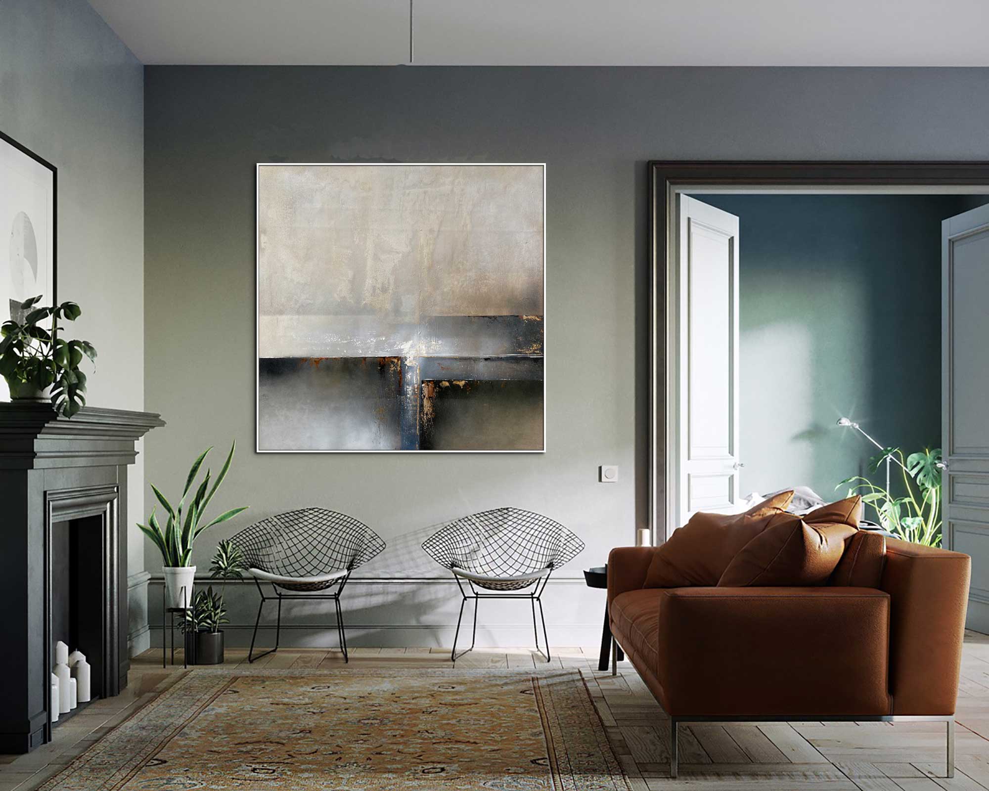 The Pathway - Abstract art category - Modern brown sofa background - white frame style