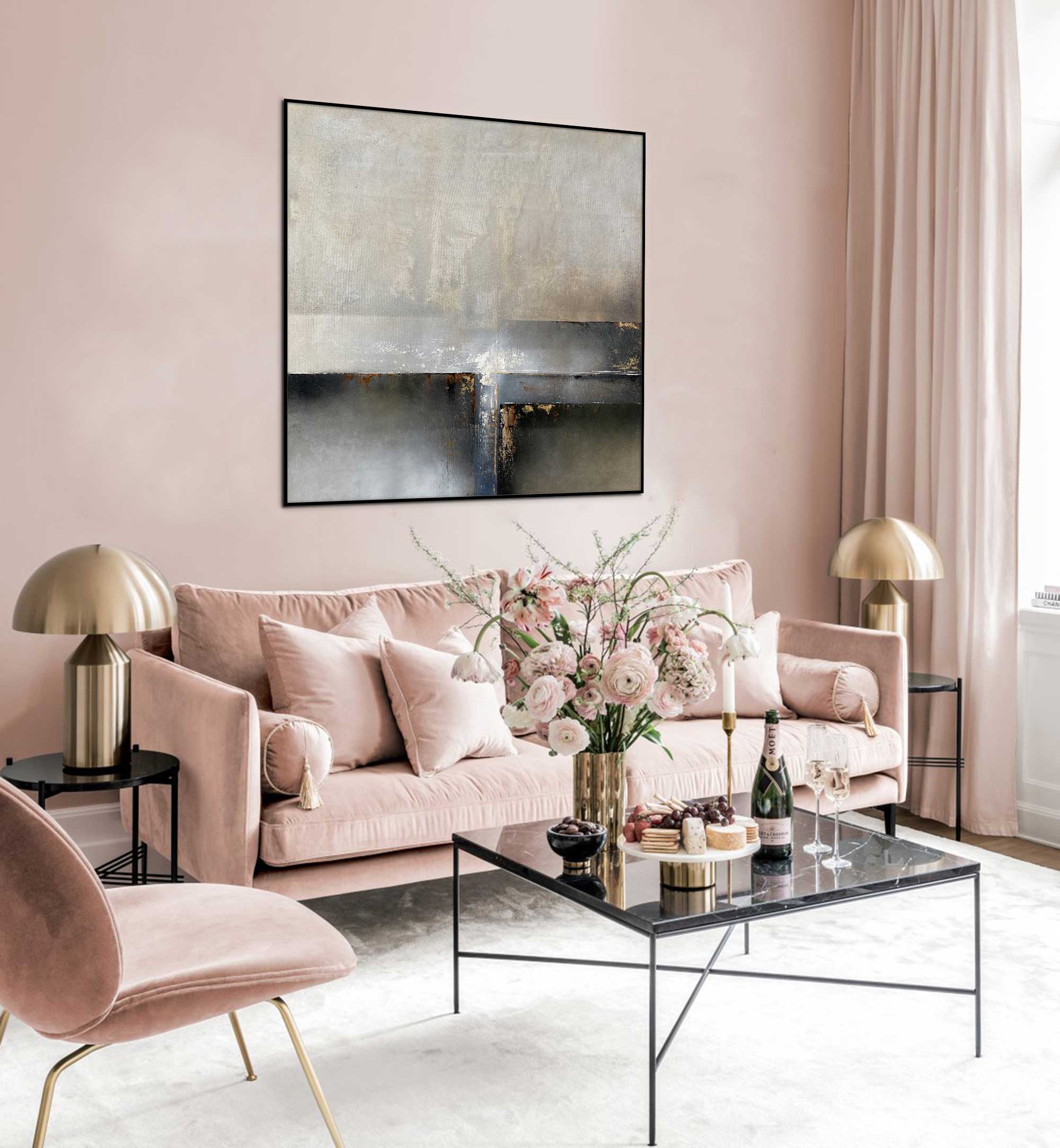 The Pathway - Abstract art category - Pink background - Black frame style