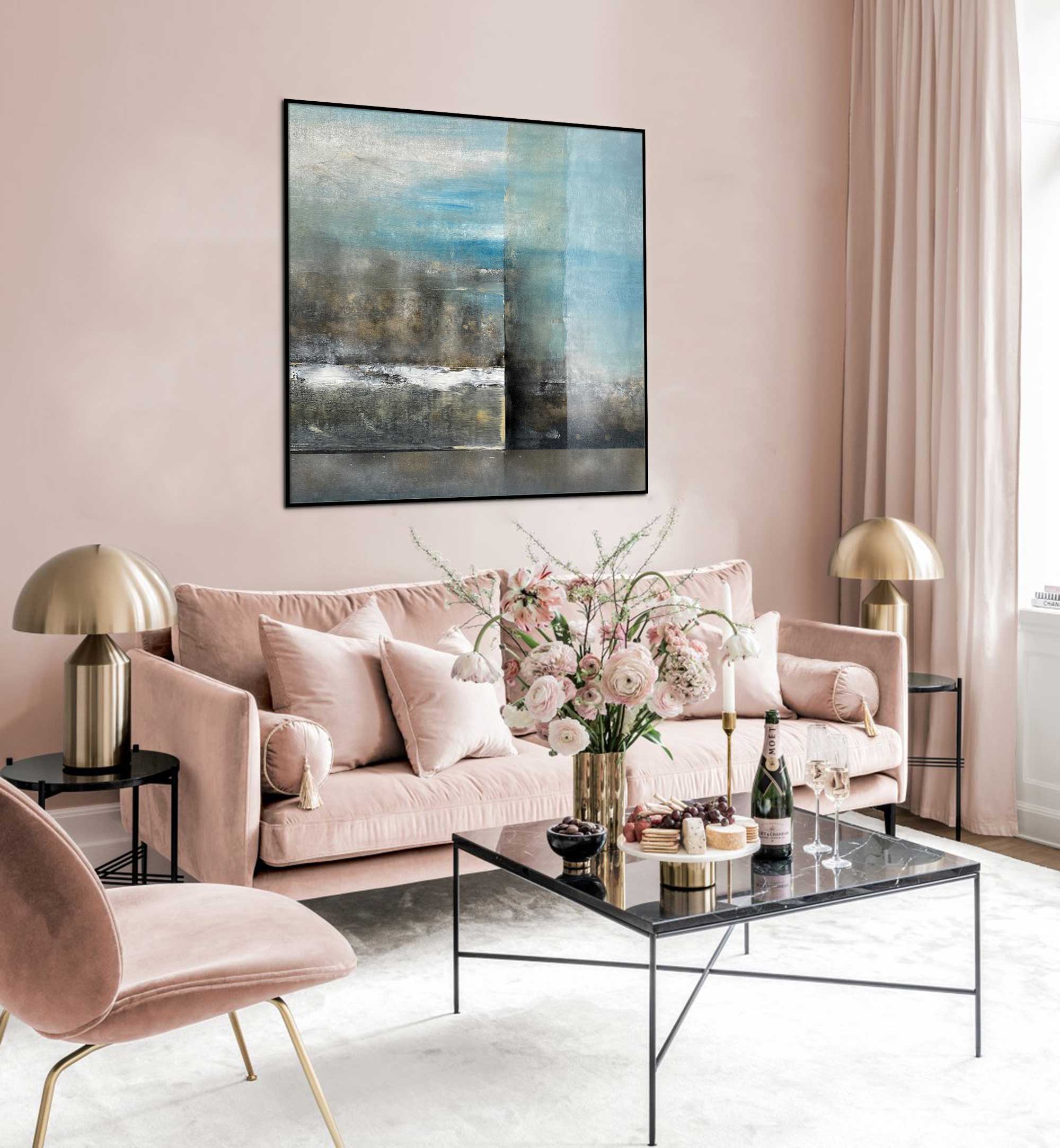 Underwater - Abstract art category - Pink background - Black frame style