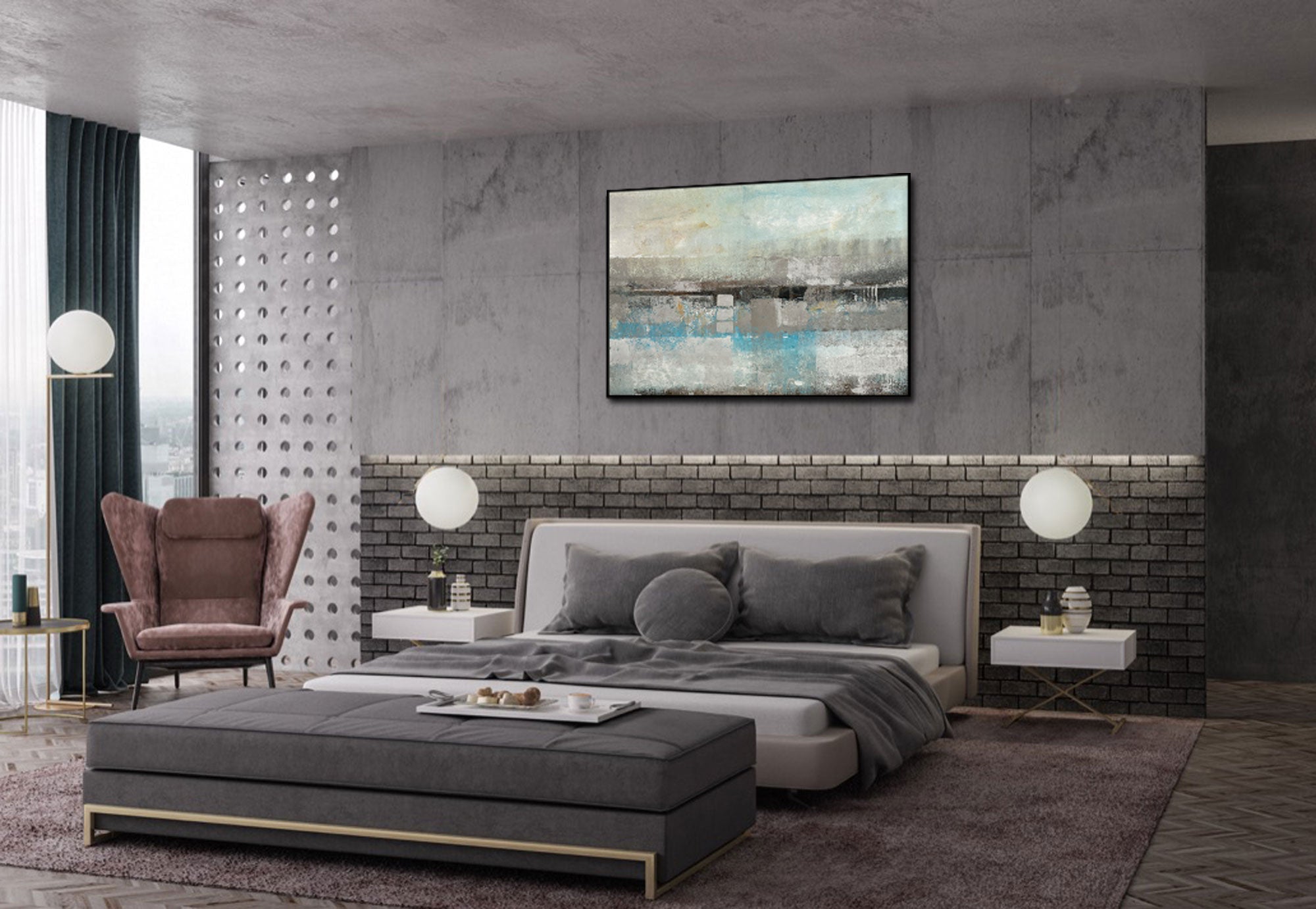 Underwater 2 - Abstract art category - modern bedroom background - black frame style